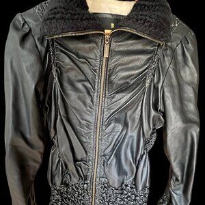 Charlotte Solnicki Stylish Ruched Black Leather Jacket